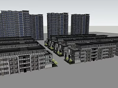 Modern Residential Community With High Rise And Low Rise Building Exteriors 3d model