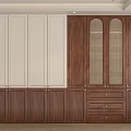 Modern Wardrobe Design With White And Wood Panels Grid Doors And Drawers