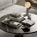 Decorative Ornament Combination With Marble Table Open Books Lamp Tray And Decorative Cones