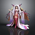 Anime Style Female Character With Horns Long Flowing Robe And Red Boots
