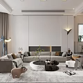 Modern Living Dining Room Interior Design With Marble Feature Wall Sofa And Coffee Table 3d model