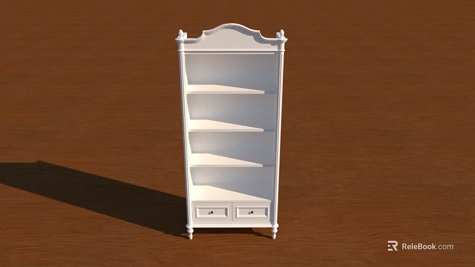 Elegant White Decorative Cabinet with Multiple Shelves and Bottom Drawers 3d model
