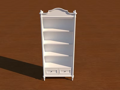 Elegant White Decorative Cabinet with Multiple Shelves and Bottom Drawers 3d model