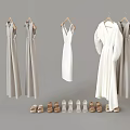 Women's Hanging Clothes White Dress Gray Dresses And Long Coat With Matching Shoes On
