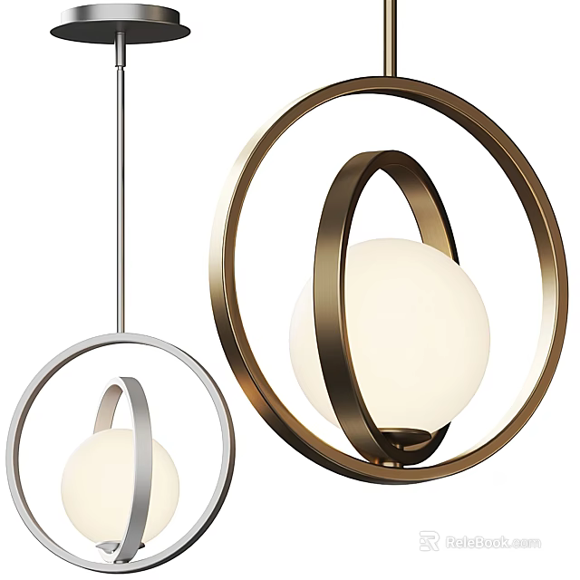Modern Contemporary Pendant Light With Circular Metal Frame And White Spherical Globe 3d model