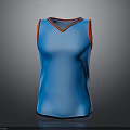 Blue Sleeveless Vest With Orange Trim On Collar Cuffs Gray Gradient Background And Reflection Effect