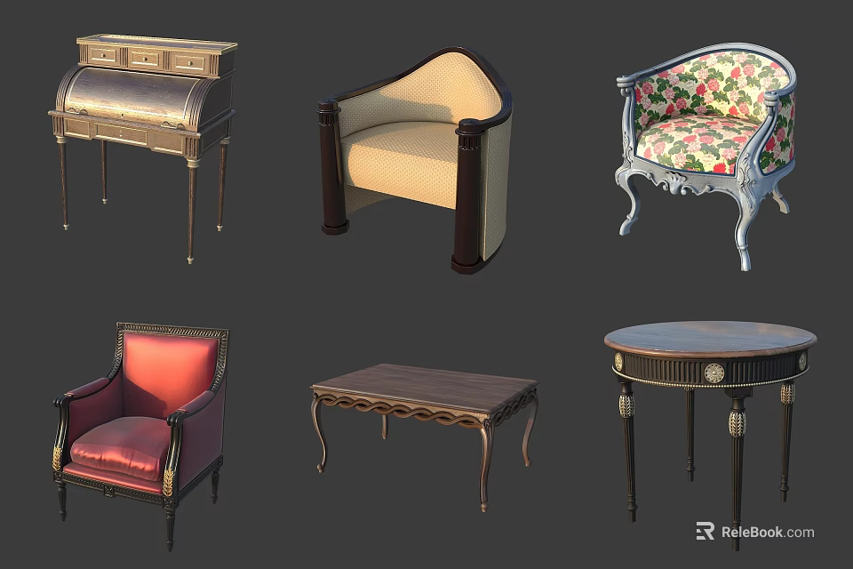 Outdoor Sofa With Beige Armchair Patterned Fabric And Wooden Coffee Table 3d model 