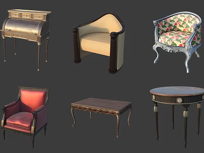 Outdoor Sofa With Beige Armchair Patterned Fabric And Wooden Coffee Table 3d model