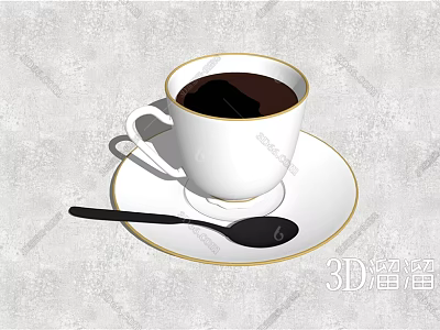 White Coffee Cup With Gold Rim On Saucer And Spoon Holding Hot Coffee 3d model