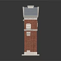 Red Brick Arched Entrance Gate Featuring White Trim Iron Side Gates and Pediment Design