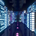 Futuristic City Scene With Illuminated Buildings Digital Screens And Path Arrows