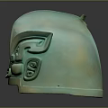 Detailed Ancient Style Bronze Helmet Carving With Ornate Traditional Patterns