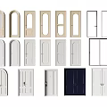 Multiple Styles of Hinged Doors Including Arched Top Rectangular and Glass Panel Designs