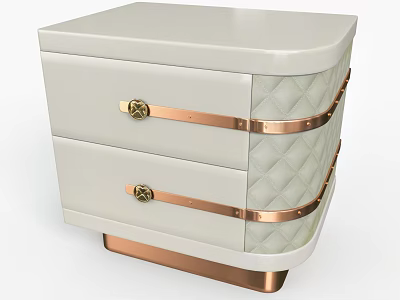 White Bedside Table With Two Drawers Copper Straps Quilted Side And Copper Base 3d model