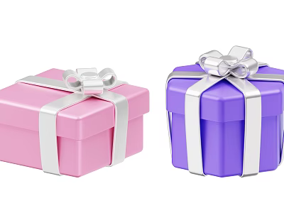 Decorative Ornament Set Featuring Two Gift Boxes Pink Purple with Silver Ribbons and Bows 3d model