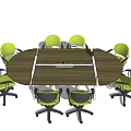 Modern Wooden Conference Table With Green Office Chairs And Curved Reception Desk