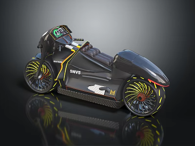 Sleek Modern Black Motorcycle Featuring Yellow Spokes Accents SWS Logo And Dashboard 3d model