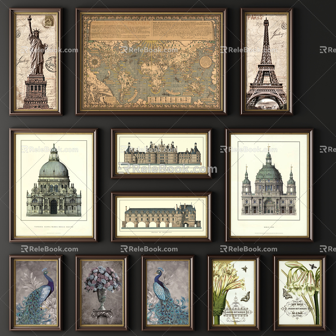 American Architecture Painting Hanging Picture Combination 3d model