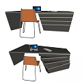 Modern Black Desk With Orange Chair Laptop And Notebook On Surface