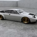 White Sports Car With Gold Wheels Black Hood Sleek Design In Industrial Indoor Space