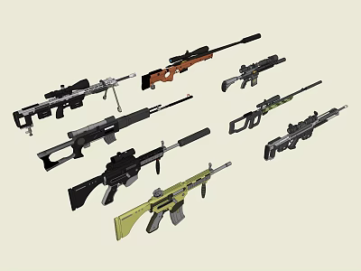 Various Types of Weapons Displayed with Multiple Designs and Colors 3d model
