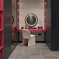 Modern Luxury Walk in Closet Interior With Pink Black Cabinets Mirror And Chair
