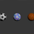 Three Stylish Household Balls With Black White Soccer Colorful Patterned And Orange Hexagonal Designs