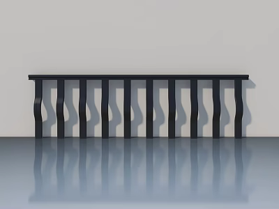 Modern Black Swing Door With Wavy Vertical Slats On Light Colored Wall And Reflective Floor 3d model