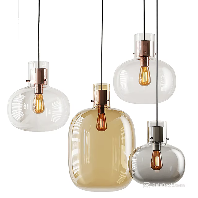 Modern Glass Pendant Lights With Transparent Amber Shades And Copper Silver Bases 3d model 