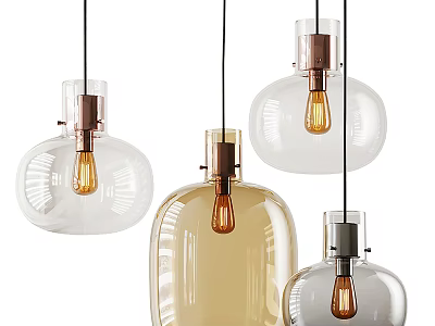 Modern Glass Pendant Lights With Transparent Amber Shades And Copper Silver Bases 3d model