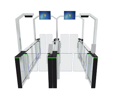 Modern Commercial Smart Turnstile With Digital Screens And Transparent Glass Barriers 3d model