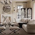 Elegant Classic Living Room Interior With Sofa Coffee Table Fireplace And Chandelier