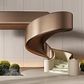 Modern Spiral Staircase Design With Bronze Railing Marble Steps Green Plants And Wall Lamps