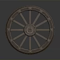 Car Wheel Component With Wooden Spoked Design Riveted Rim And Central Hub