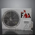 Red Fox Electronic Cooling Device With White Casing Circular Fan Grille And Warning Sign