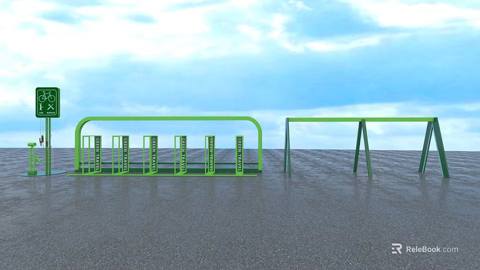 Green Road Facilities With Urban Traffic Safety Structures And Environmental Design Elements 3d model 