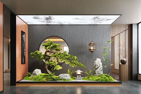 New Chinese Style Indoor Landscape Landscaping Landscape Setches Indoor Landscape Indoor Landscape Bryophytes Plant Pile 3d model