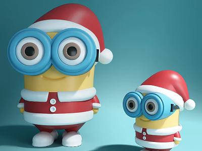 Cute Minion Style Dolls Wearing Santa Hats And Red White Outfits For Christmas 3d model