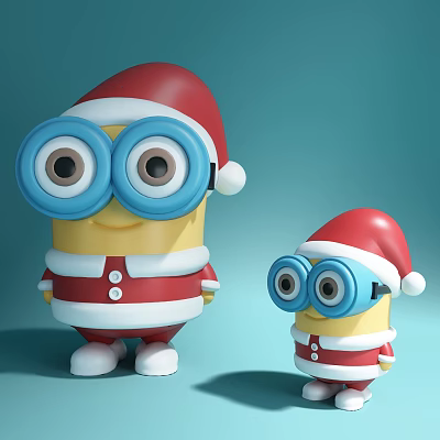 Cute Minion Style Dolls Wearing Santa Hats And Red White Outfits For Christmas 3d model
