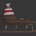 Wooden Christmas Sleigh With Red White Striped Bag And Colorful Gifts