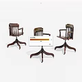 Three Wooden Leisure Chairs With Armrests And Swivel Bases Vintage Design