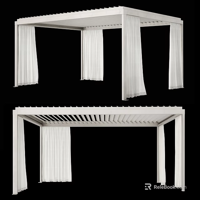 White Curtain Panels With Slatted Frame Architectural Components Design 3d model 