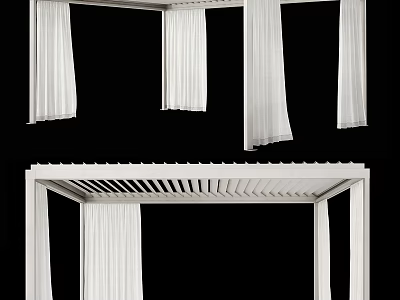 White Curtain Panels With Slatted Frame Architectural Components Design 3d model