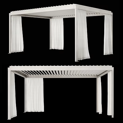 White Curtain Panels With Slatted Frame Architectural Components Design 3d model