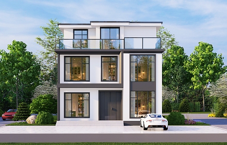 Three-story single-family villa exterior su model 3d model