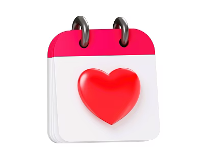 Decorative Ornament Set Featuring Calendar With Red Top Black Rings And Red Heart 3d model