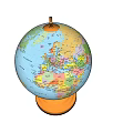 Decorative Globe Ornament Set With Orange Base And Colorful World Map