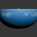 Cartoon Scene of Blue Ocean with Island Rocks and Small Buildings