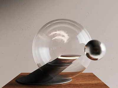 Modern Transparent Globe Table Lamp With Black Base And Metal Ball Decor 3d model