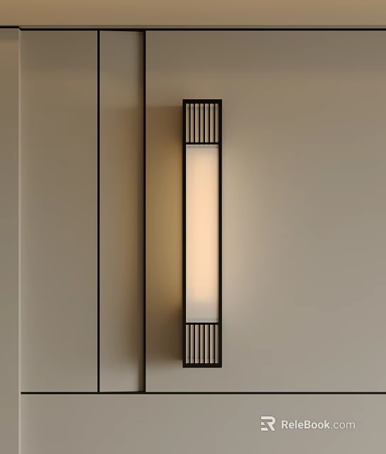 Modern Wall Lamp Rectangular Design with Black Frame and Beige Shade Mounted on Light Wall 3d model 